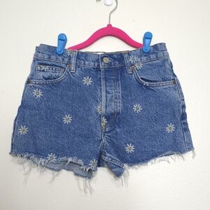 Reformation Charlie High Rise Denim Shorts 24 Daisy Embroidered Button Fly